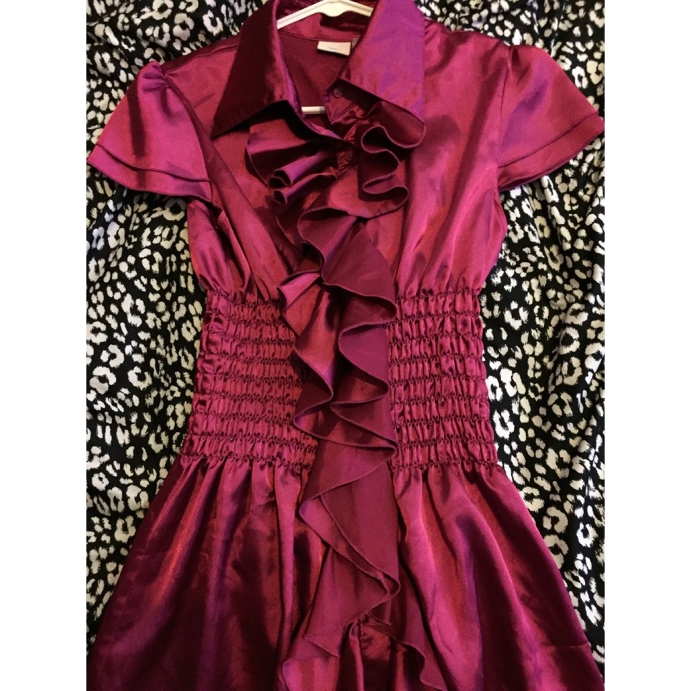 Dark Pink Ruffle Button Up Top